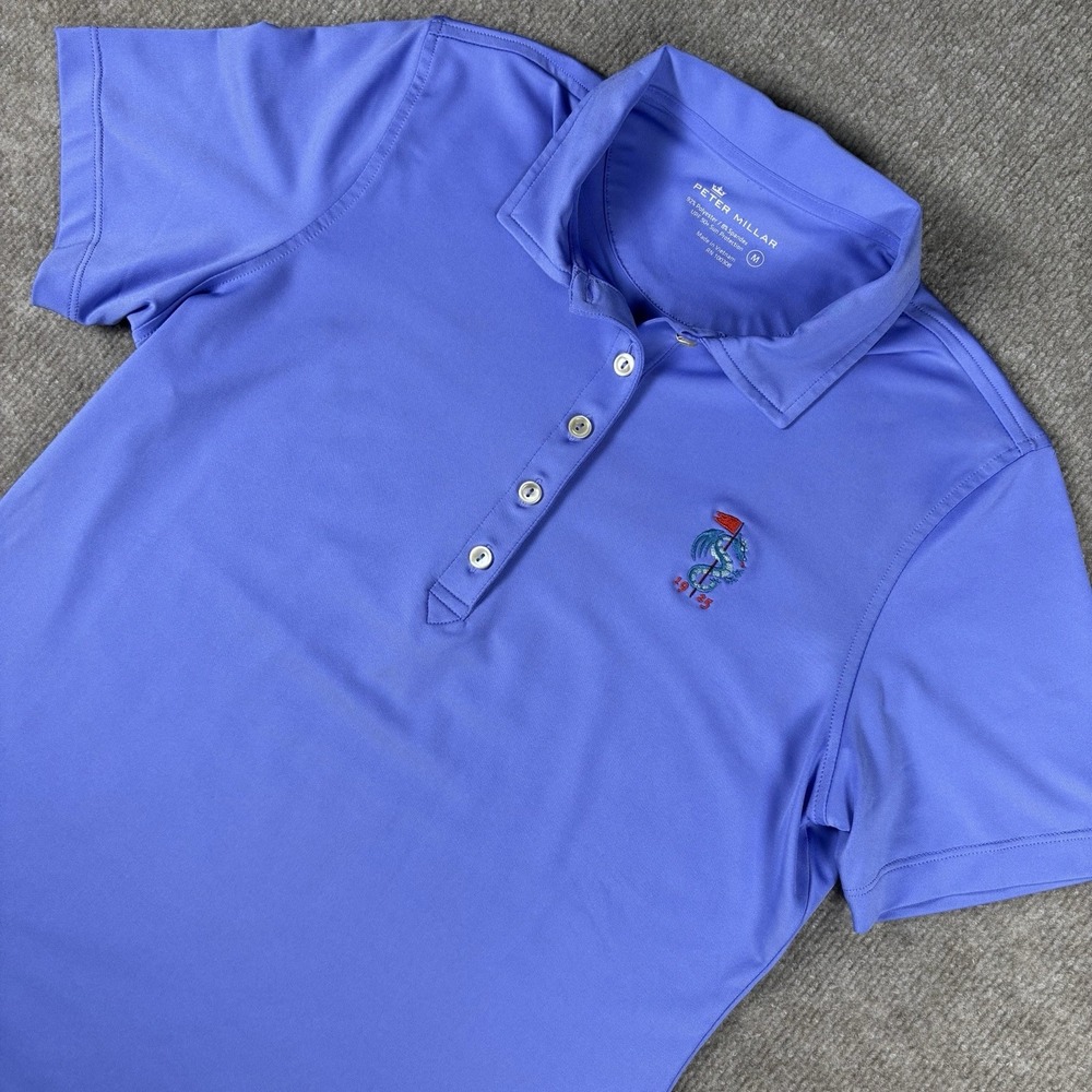 Peter Millar Womens Medium Blue Golf Polo Shirt Dragon Logo UPF 50+